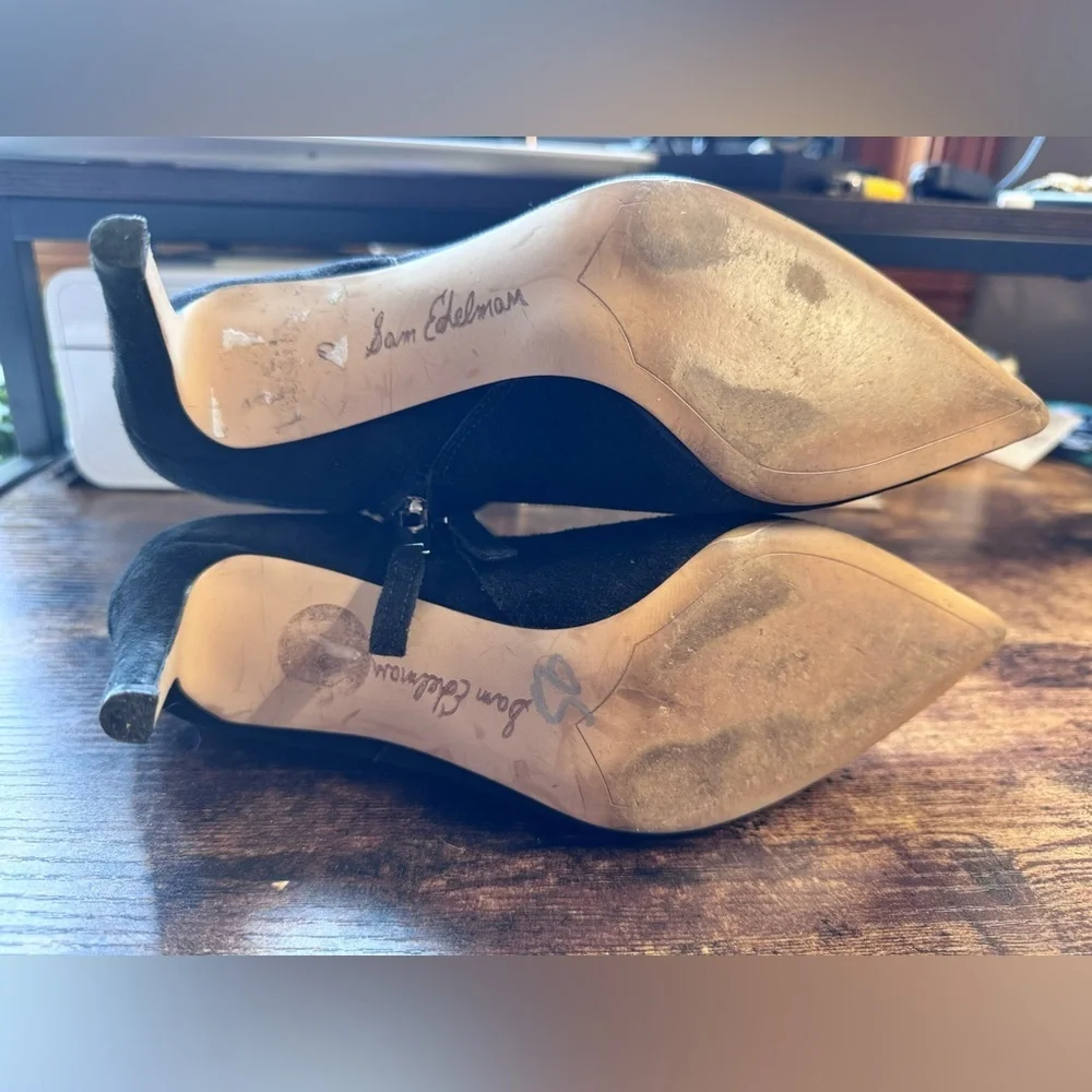 Sam Edelman Black Suede Pointed Toe Stiletto Ankle Boots - Size 9